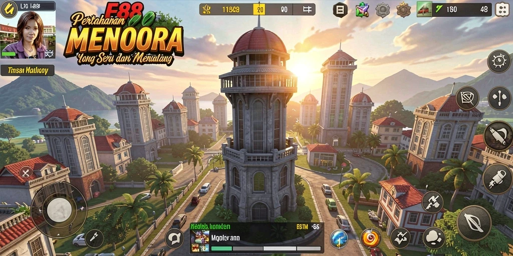 Tampilan gameplay menakjubkan dalam E88 dengan pertempuran menara.