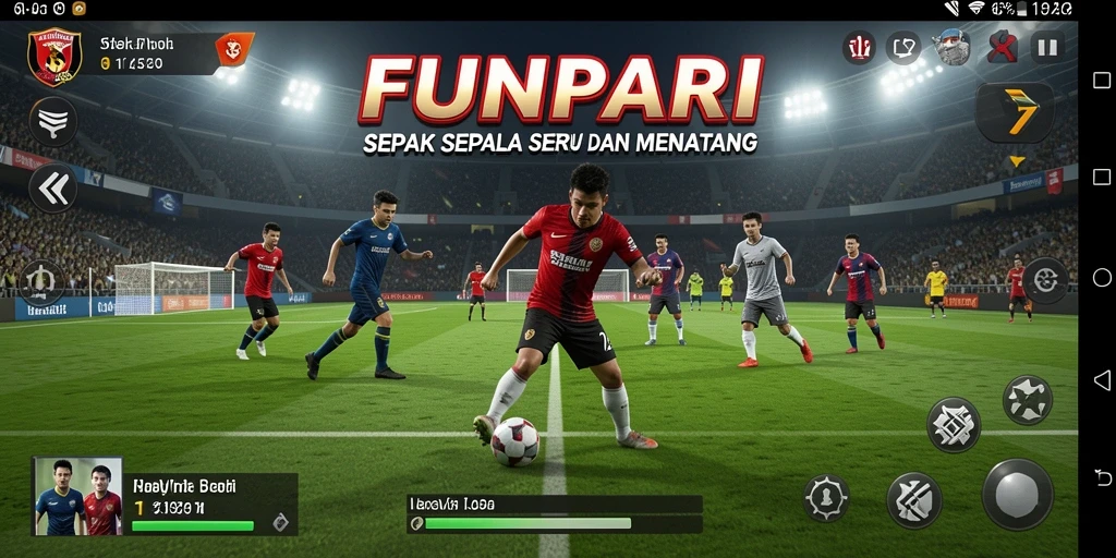 Tampilan gameplay seru dalam game sepak bola FUNPARI.