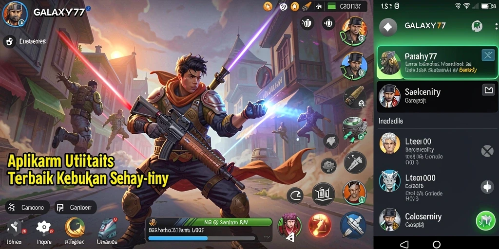 Screenshot utama GALAXY77 menampilkan antarmuka aplikasi Utility yang modern dan intuitif.
