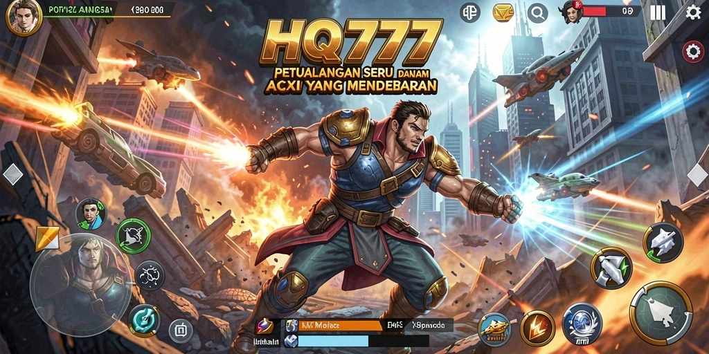 Screenshot utama HQ777 menampilkan karakter dalam aksi mendebarkan.