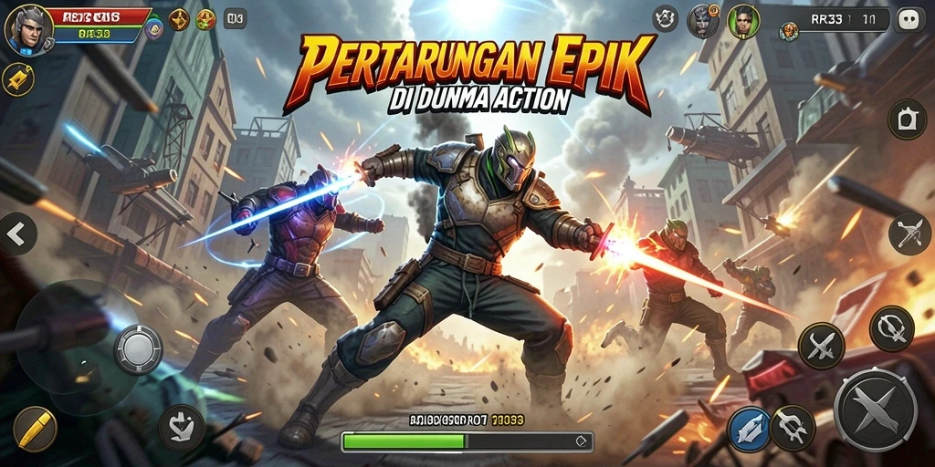 Screenshot gameplay RR33 dengan adegan pertarungan yang menegangkan.