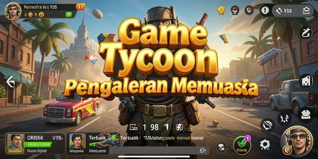 Screenshot gameplay V98 menampilkan pengelolaan bisnis yang dinamis.