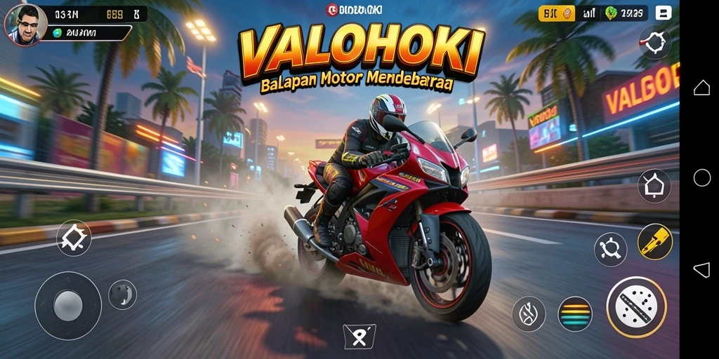 Tampilan gameplay VALOHOKI yang seru di trek balapan motor.