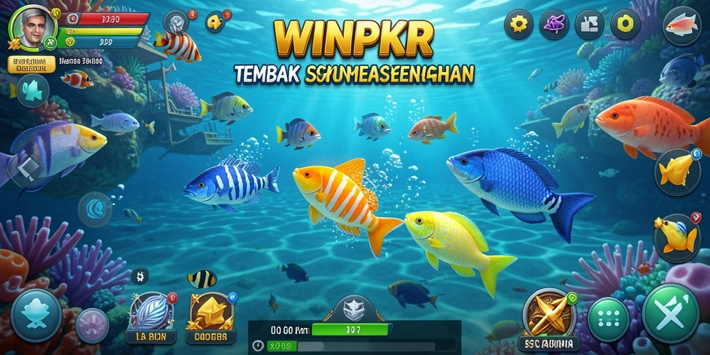 Tangkapan layar gameplay seru WINPKR saat menembak ikan.